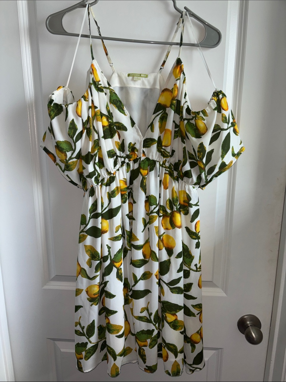 Gianni Bini White Lemon Print Cold-Shoulder Midi Dress